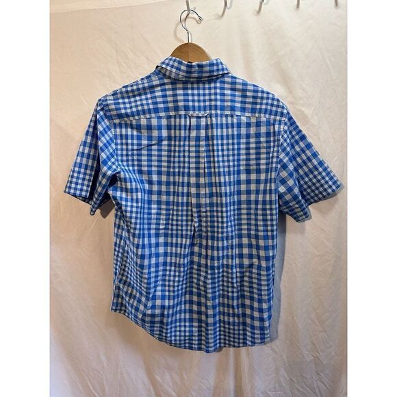 Lands End Button Up Shirt Mens Med 15-15 1/2 Traditional Short Sleeve Blue/White - Picture 3 of 5